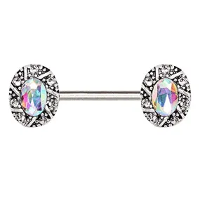 316L Stainless Steel Jeweled Oval Charm WildKlass Nipple Bar