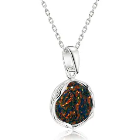 925 Sterling Silver Black Opal Vintage Style 12mm Pendant