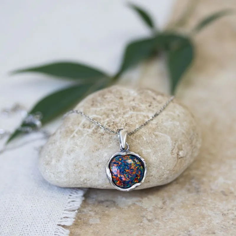 925 Sterling Silver Black Opal Vintage Style 12mm Pendant