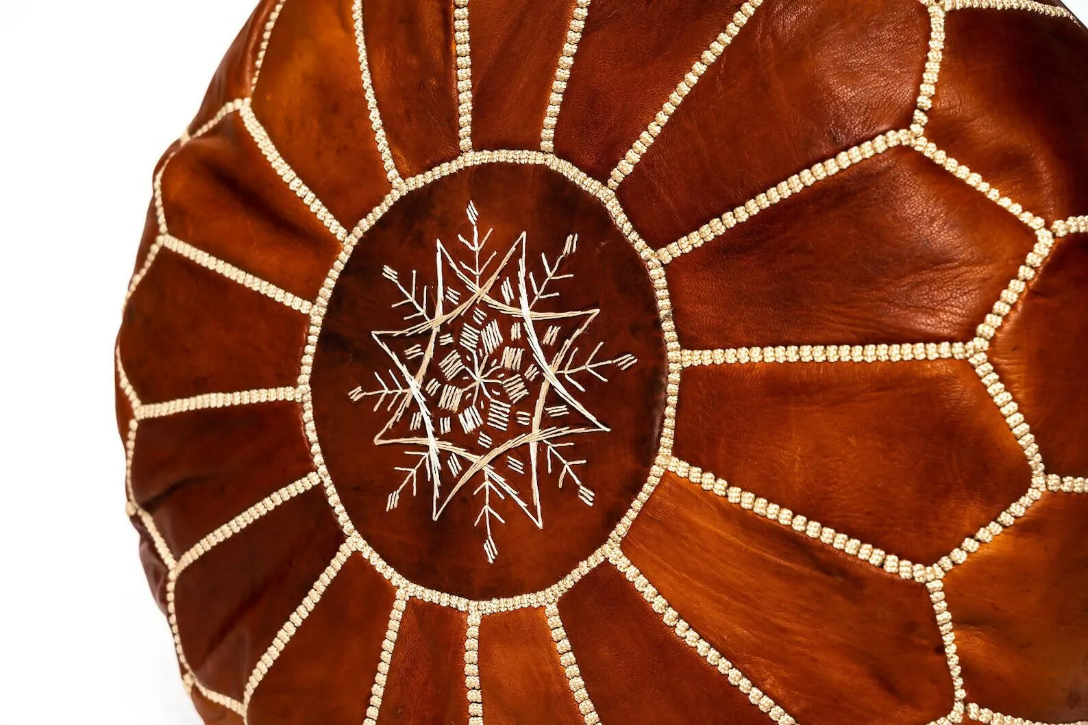 BROWN LEATHER MOROCCAN POUF