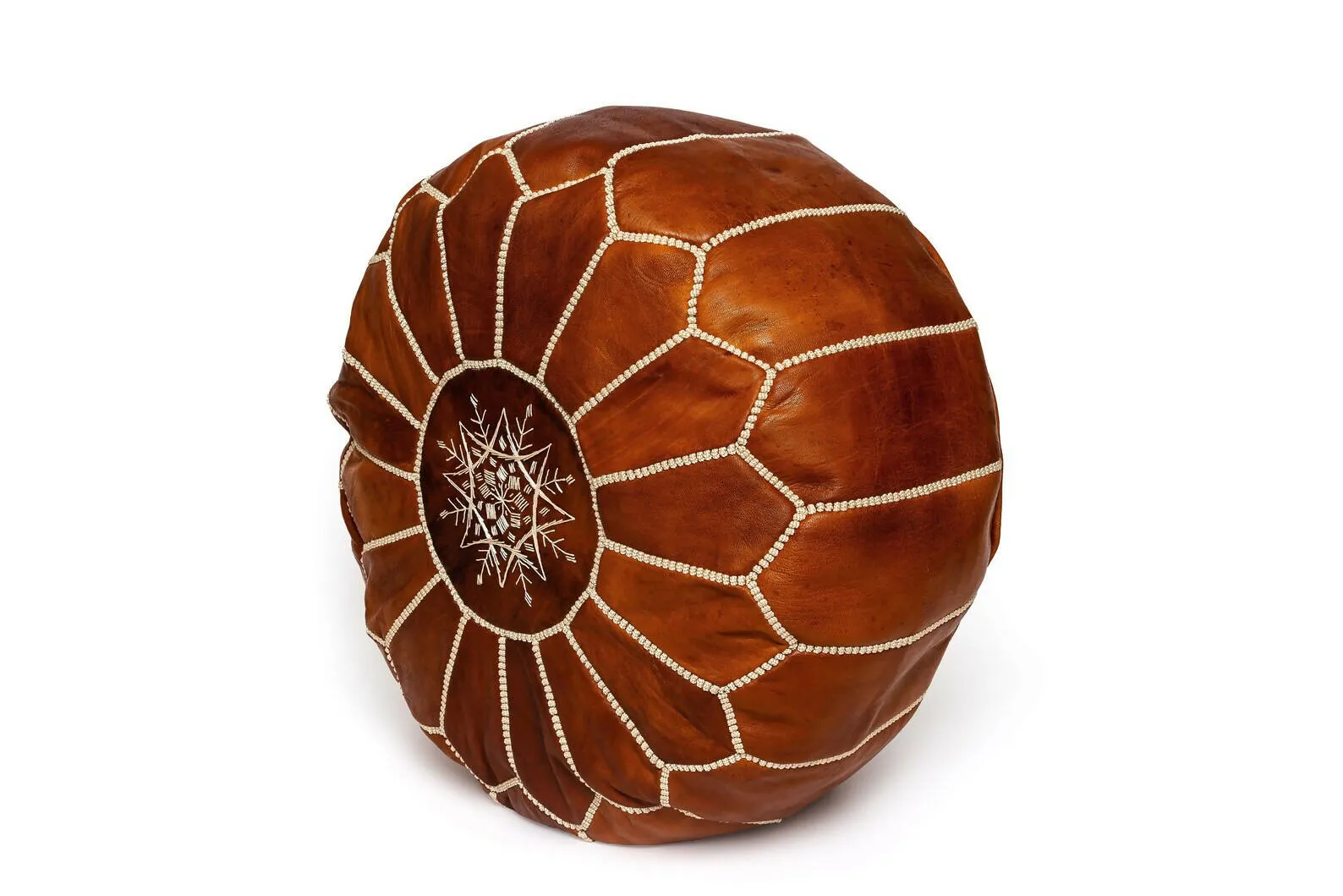 BROWN LEATHER MOROCCAN POUF