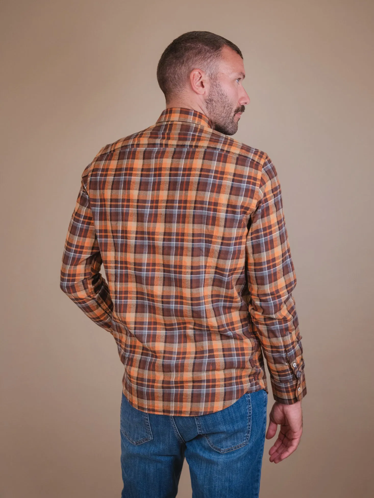 CAMICIA BUTTON DOWN IN FANTASIA TARTAN arancio