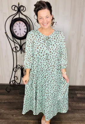 Cassie Marie Tiered Boho Style Dress-Mint Leopard