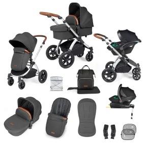 Ickle Bubba Stomp Luxe All-in-One I-Size Travel System With Isofix Base - Silver / Charcoal Grey / Tan