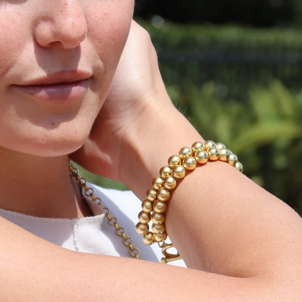 Layered beaded chain bracelet