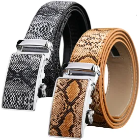 MROYALE™ Faux Snake Skin Embossed Leather Ratchet Belt | Men's Snake Automatic Buckle