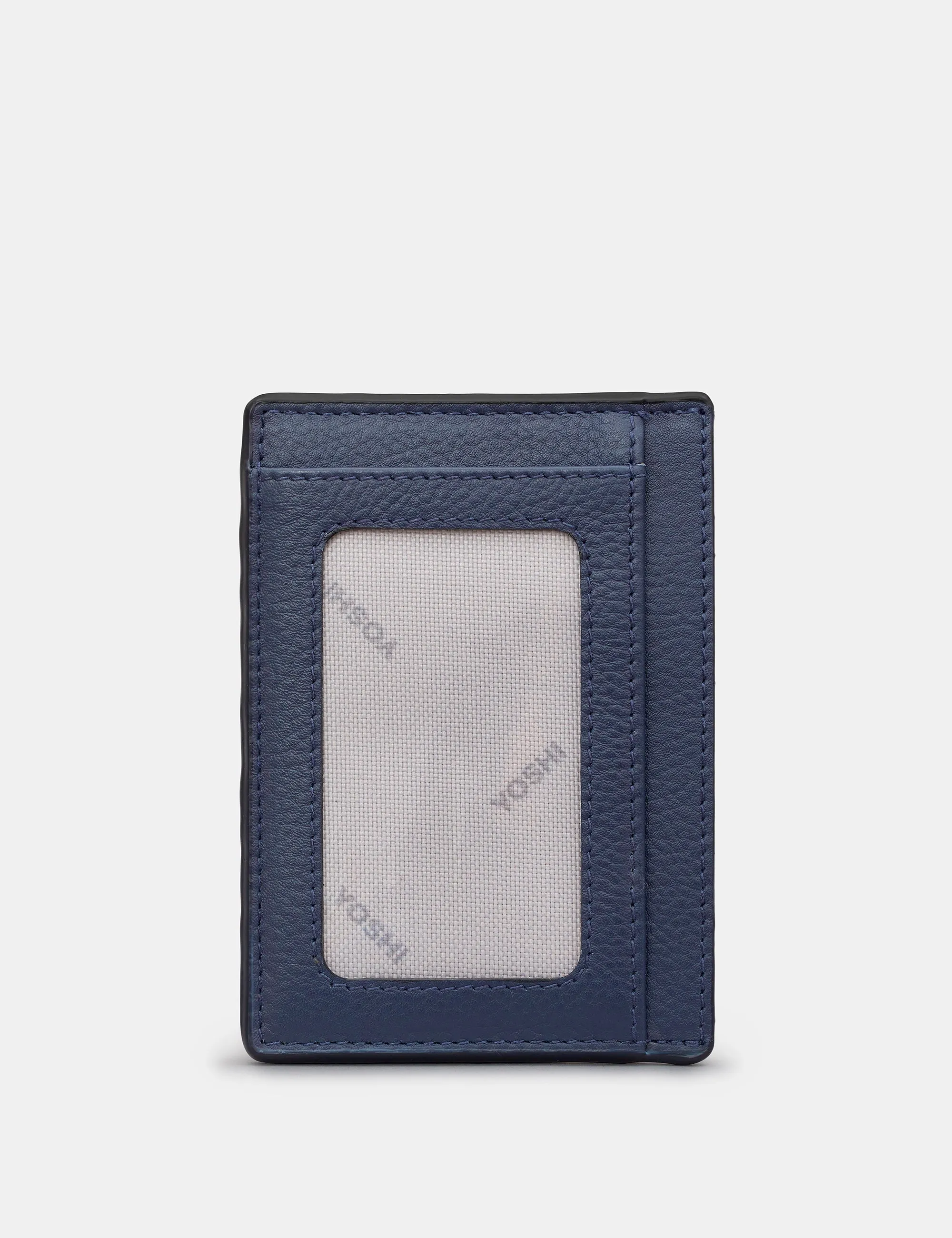 Navy Leather Card Holder With ID Window