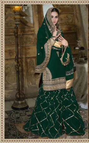 Pakistani Green Designer Style Party Wear Sharara Suit