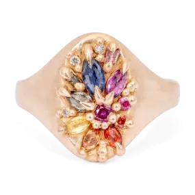 Rainbow Lotus Signet Ring in Rose - Size 7 - 11016