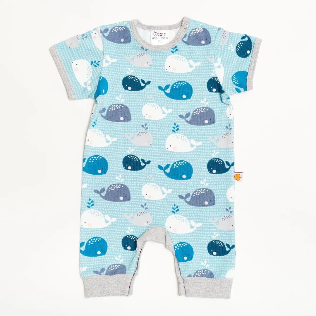 Short-sleeved romper "Whales/Grey"