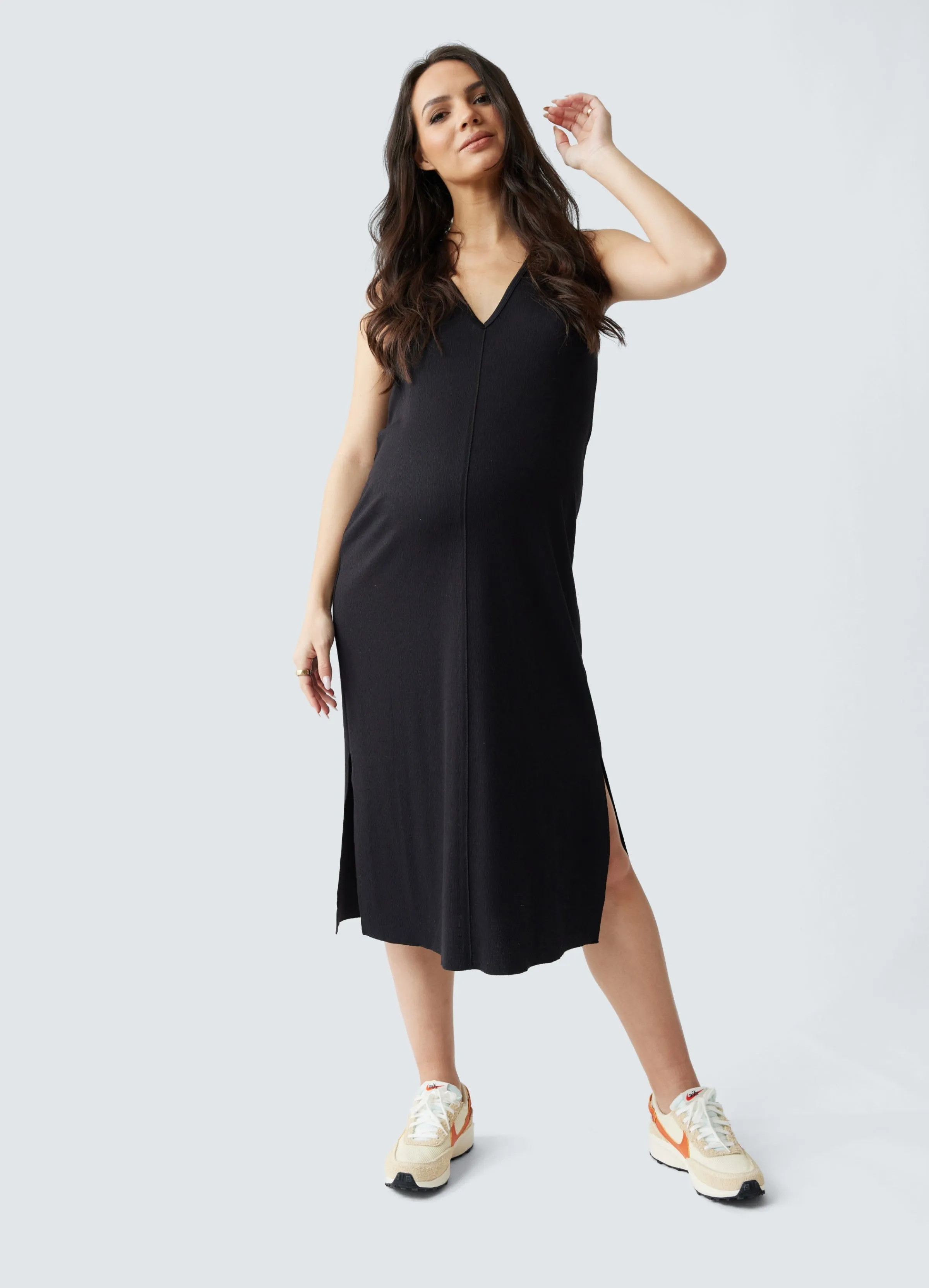 Sleeveless V-Neck Maternity Dress