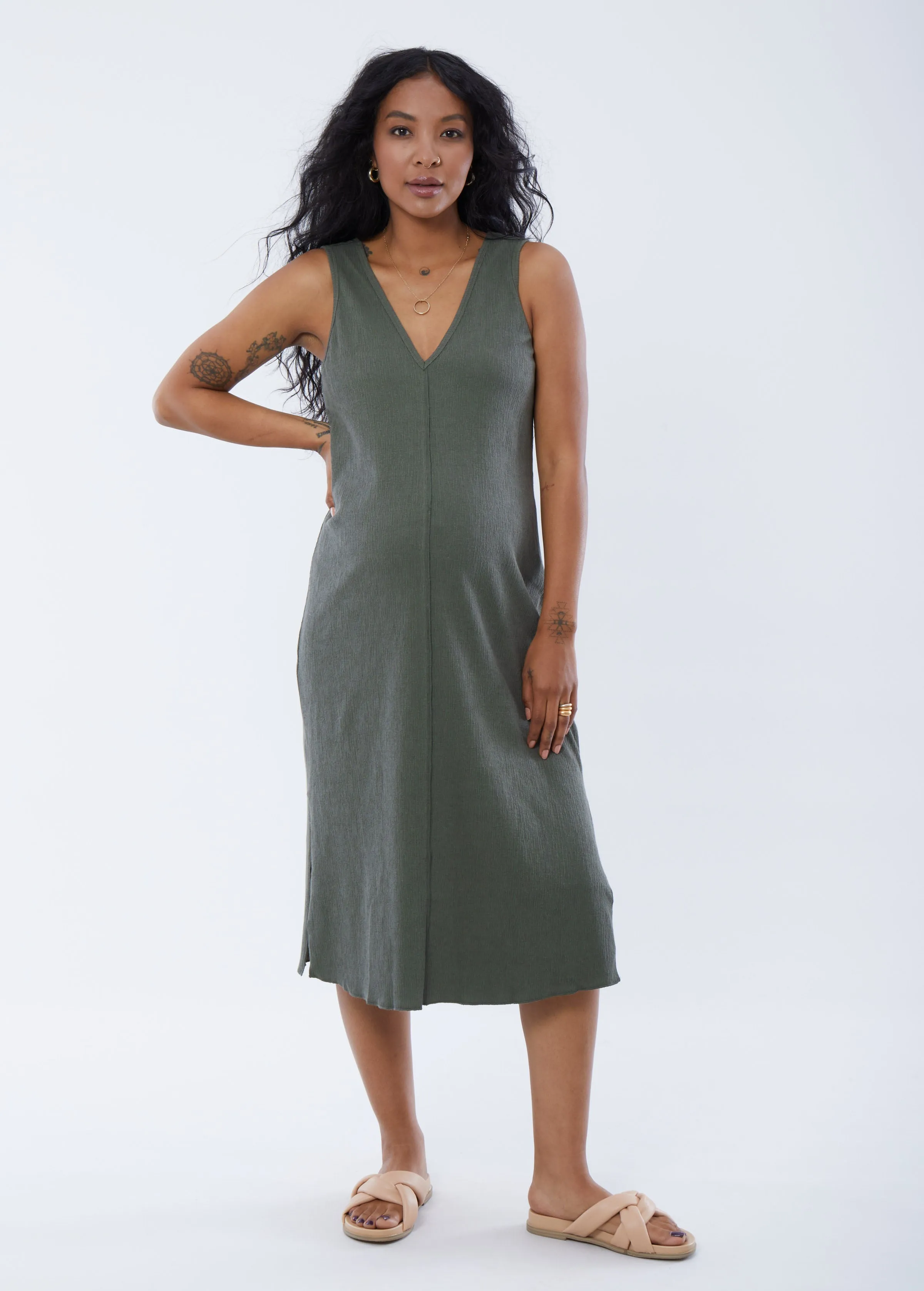 Sleeveless V-Neck Maternity Dress