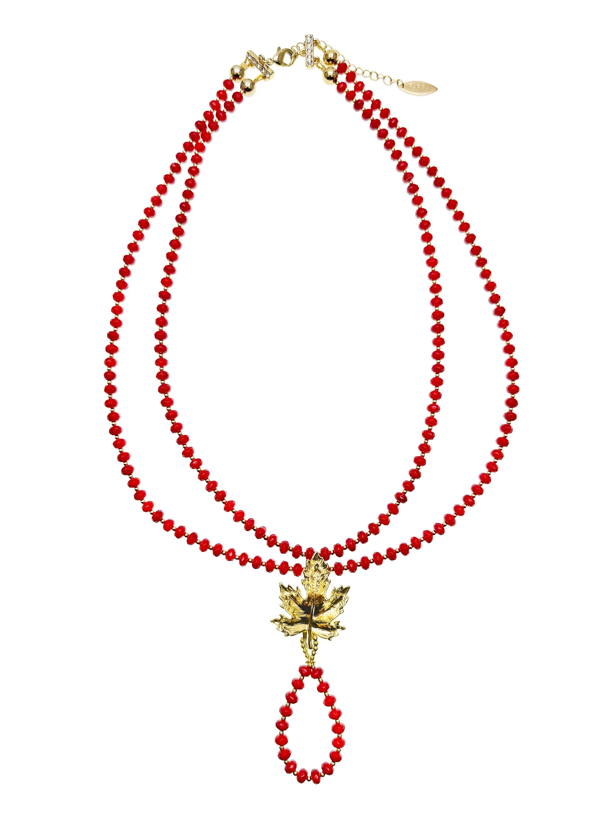 Y Shape Red Bamboo Corals Double Strands Necklace KN047