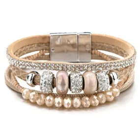 'Yiray' Beads and Rhinestones Cuff Bracelet - khaki